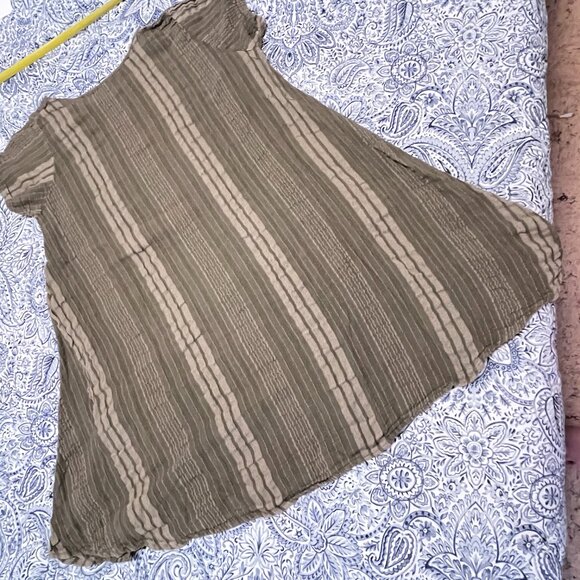 boho 100% cotton green /gold tunic dress/top - one pocket - size 'one size' - Picture 2 of 8